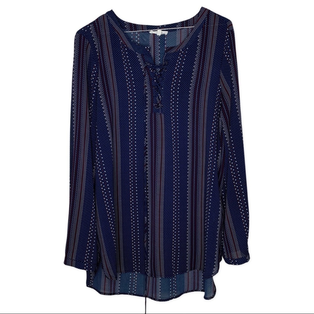 Anthropologie Pleione Semi Sheer Blouse lace up - Picture 1 of 10